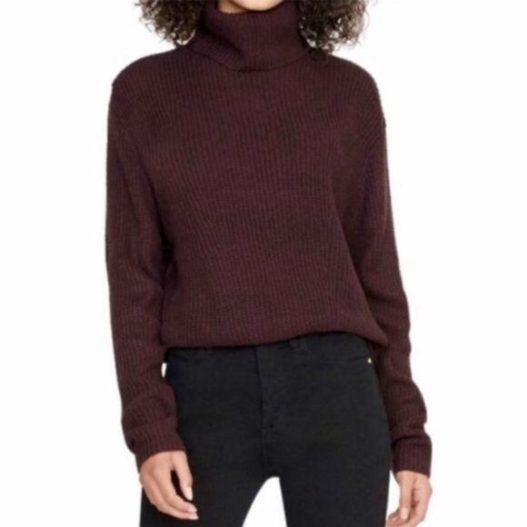 Sanctuary Dark Burgundy Turtleneck Waffle Knit Sweater L - Picture 1 of 7